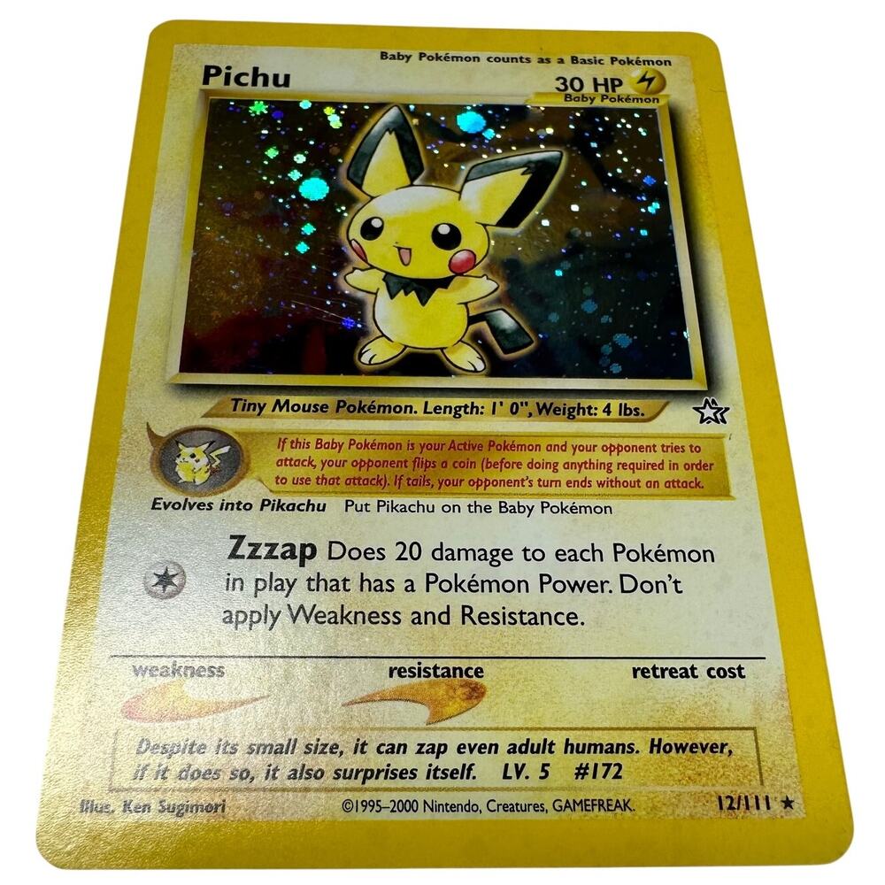 Pokemon TCG Pichu 12/111 Neo Genesis SWIRL Holo Rare Unlimited NM